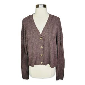 Freshman 1996 Brown Knit Button-Down Cropped Cardigan Sweater - Size XL